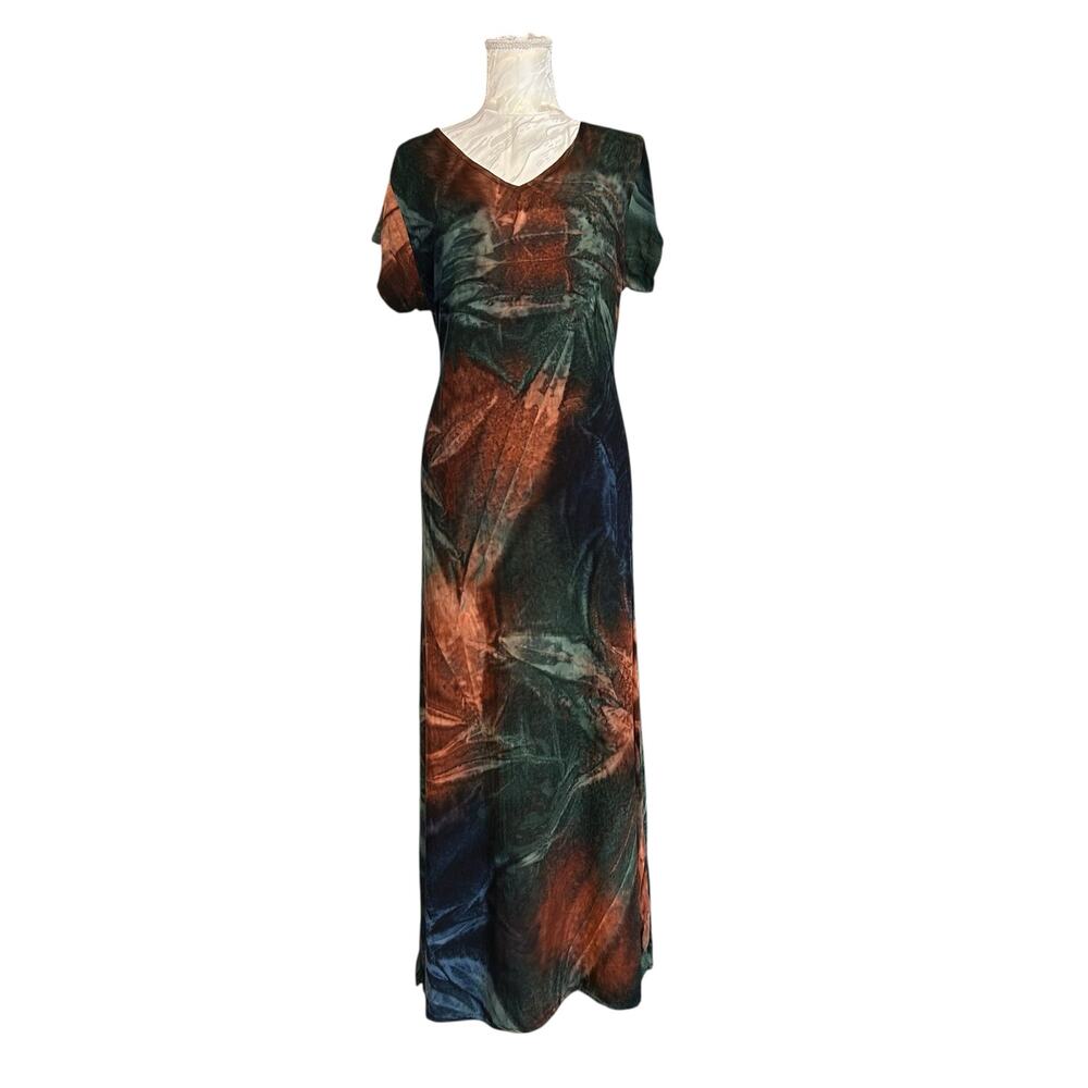 Vintage Y2K Abstract Rayon Maxi Dress Sz M